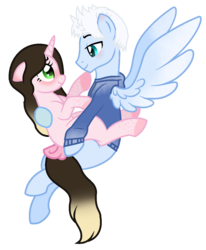 Size: 907x1099 | Tagged: safe, artist:cindystarlight, oc, oc:cindy, pegasus, pony, unicorn, bow, clothes, female, hoodie, jack frost, male, mare, ponified, simple background, stallion, tail bow, transparent background