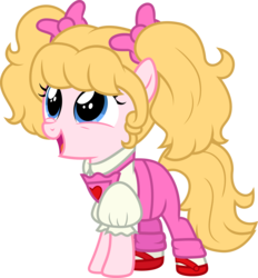 Size: 3000x3230 | Tagged: safe, artist:cloudy glow, molly williams, earth pony, pony, g1, g4, awww, blonde, bow, clothes, cute, female, filly, g1 to g4, g1betes, generation leap, hair bow, happy, high res, mollybetes, open mouth, open smile, pigtails, ponified, shoes, simple background, smiling, solo, transparent background
