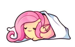 Size: 900x565 | Tagged: safe, artist:pekou, fluttershy, ask my little chubbies, g4, 2018, ask, blanket, blob ponies, chibi, chubbie, cute, pillow, shyabetes, simple background, sleeping, solo, transparent background