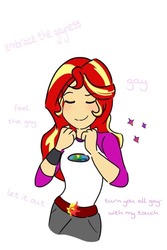 Size: 500x748 | Tagged: safe, artist:horsegirlpodcast, sunset shimmer, equestria girls, g4, my little pony equestria girls: legend of everfree, female, geode of empathy, implied lesbian, simple background, smiling, stars, white background