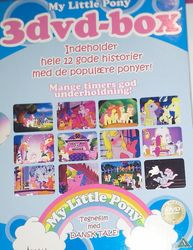 Size: 1095x1420 | Tagged: safe, screencap, earth pony, pony, g1, my little pony tales, official, bipedal, box, cover, danish, denmark, dvd, nostalgia, older