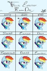 Size: 2800x4250 | Tagged: safe, artist:starmaster, rainbow dash, g4, angry, bored, confident, confused, cute, drunk, drunker dash, expressions, facial expressions, happy, love, open mouth, practice, sad, shocked, smiling, solo, tongue out