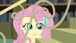 Size: 1280x720 | Tagged: safe, screencap, fluttershy, equestria girls, fluttershy's butterflies, g4, my little pony equestria girls: better together, female, geode of fauna, hairpin, nervous, solo