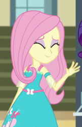 Size: 388x598 | Tagged: safe, screencap, fluttershy, equestria girls, equestria girls series, fluttershy's butterflies, g4, cropped, cute, eyes closed, female, geode of fauna, shyabetes, smiling, solo focus
