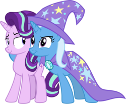 Size: 10267x8445 | Tagged: safe, artist:famousmari5, starlight glimmer, trixie, pony, unicorn, g4, to change a changeling, absurd resolution, cape, clothes, hat, simple background, transparent background, trixie's cape, trixie's hat