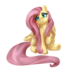 Size: 1280x1433 | Tagged: safe, artist:merry-carousel, fluttershy, pegasus, pony, g4, cute, female, head tilt, looking up, raised hoof, shading, shyabetes, simple background, sitting, smiling, solo, transparent background