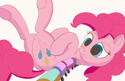 Size: 1795x1157 | Tagged: safe, artist:romeoechodelta, color edit, edit, pinkie pie, earth pony, pony, g4, colored, female, friendship express, giant pony, macro, simple background, solo, train