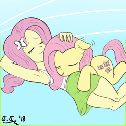 Size: 1000x1000 | Tagged: safe, artist:tomtornados, fluttershy, human, pony, equestria girls, g4, anatomically incorrect, armpits, cute, cutie mark, duo, floppy ears, human paradox, human ponidox, incorrect leg anatomy, lying down, on back, petting, relaxing, self paradox, self ponidox, shyabetes, simple background, sleeping, tomtornados is trying to murder us, weapons-grade cute