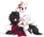 Size: 900x757 | Tagged: safe, artist:scarlet-spectrum, oc, oc only, oc:axl, oc:whitefire, earth pony, pony, unicorn, black sclera, clothes, commission, digital art, female, hairpin, long mane, male, mare, scarf, simple background, sitting on pony, skull, smiling, stallion, tail ring, transparent background, whixl