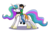 Size: 4000x2543 | Tagged: safe, artist:arcaroo, artist:snickerdoodle-mod, princess celestia, oc, alicorn, fox, inflatable pony, pony, anthro, g4, :t, anthro with ponies, blushing, female, furry, furry oc, inflatable, inflatable toy, jewelry, mare, non-mlp oc, non-pony oc, pool toy, pouting, profile, regalia, riding, simple background, solo, transparent background