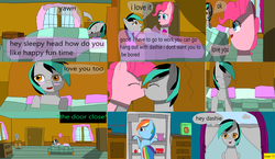 Size: 3648x2112 | Tagged: safe, artist:mellowbomb, pinkie pie, rainbow dash, oc, oc:closingrain, comic:calamity fateful, g4, 1000 hours in ms paint, comic, dialogue, high res
