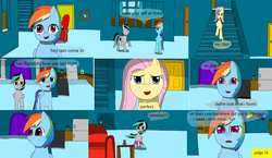 Size: 3648x2112 | Tagged: safe, artist:mellowbomb, fluttershy, rainbow dash, oc, oc:closingrain, comic:calamity fateful, g4, 1000 hours in ms paint, comic, dialogue, high res