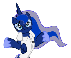 Size: 1280x1057 | Tagged: safe, artist:2snacks, princess luna, alicorn, pony, two best sisters play, g4, angry video game nerd, clothes, female, glasses, hoof shoes, looking at you, mare, shrug, shrugpony, simple background, solo, transparent background, vector