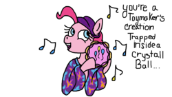 Size: 1920x1080 | Tagged: safe, artist:cherry1cupcake, pinkie pie, earth pony, pony, friendship is witchcraft, gypsy bard, g4, clothes, female, headscarf, madame pinkie, music notes, musical instrument, scarf, shawl, simple background, solo, tambourine, white background