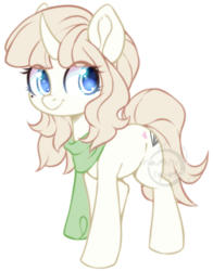 Size: 659x840 | Tagged: safe, artist:cabbage-arts, oc, oc only, pony, unicorn, clothes, commission, commissioner:wonderland sketches, female, horn, obtrusive watermark, scarf, solo, unicorn oc, watermark