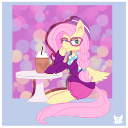 Size: 1280x1280 | Tagged: safe, artist:cckittycreative, fluttershy, pegasus, pony, fake it 'til you make it, g4, alternate hairstyle, clothes, female, glasses, hipstershy, mare, solo