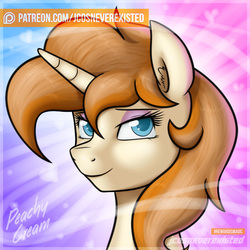 Size: 600x600 | Tagged: safe, artist:jcosneverexisted, oc, oc only, oc:peachy cream, pony, unicorn, bust, female, mare, patreon, patreon logo, portrait, solo