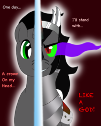 Size: 1600x1991 | Tagged: safe, artist:dasucs, artist:mrtheamazingdude, idw, king sombra, pony, umbrum, two sided posters, g4, my little pony: fiendship is magic, armor, cape, clothes, crown, jewelry, male, regalia, solo, sombra eyes, song reference, the chainsmokers, two sides