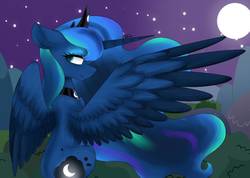 Size: 1005x716 | Tagged: safe, artist:princesssilvermoon33, princess luna, alicorn, pony, g4, female, looking back, mare, moon, night, solo