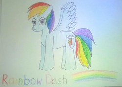 Size: 2315x1661 | Tagged: safe, artist:theotakugirl148, rainbow dash, pony, g4, female, rainbow, solo, text, traditional art