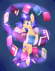 Size: 1368x1780 | Tagged: safe, artist:darlyjay, oc, oc only, oc:sterling sentry, pony, unicorn, book, female, magic, mare, offspring, parent:flash sentry, parent:twilight sparkle, parents:flashlight, solo