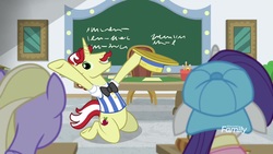 Size: 1920x1080 | Tagged: safe, screencap, flam, rarity, sweet buzz, pony, friendship university, g4, backwards ballcap, baseball cap, cap, cute, flamabetes, grin, happy, hat, las pegasus resident, plainity, smiling, written equestrian