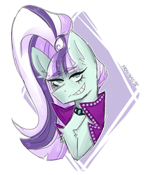 Size: 747x897 | Tagged: safe, artist:praxinas, coloratura, pony, g4, bust, female, mare, signature, simple background, smiling, solo, white background