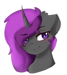 Size: 1872x2093 | Tagged: safe, artist:tavifly, oc, pony, unicorn, bust, purple eyes, purple hair, simple background, white background