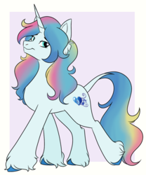 Size: 1000x1200 | Tagged: safe, artist:itstaylor-made, oc, oc only, oc:sapphire heart song, classical unicorn, pony, unicorn, cloven hooves, female, horn, leonine tail, mare, simple background, solo, strut, unshorn fetlocks