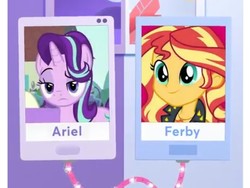 Size: 719x540 | Tagged: safe, starlight glimmer, sunset shimmer, pony, equestria girls, g4, geode of empathy, phone