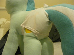 Size: 1600x1200 | Tagged: safe, artist:hoppip, lyra heartstrings, pony, unicorn, g4, butt, clothes, female, indoors, infamous, irl, lyra plushie, mare, panties, photo, plot, plothole plush lyra, plushie, rear view, solo, standing, tail, tail hole, underwear