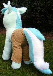 Size: 942x1348 | Tagged: safe, artist:hoppip, lyra heartstrings, pony, unicorn, g4, butt, clothes, female, infamous, irl, lyra plushie, mare, outdoors, pants, photo, plot, plothole plush lyra, plushie, rear view, solo, standing, tail, tail hole