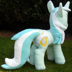 Size: 1146x1139 | Tagged: safe, artist:hoppip, lyra heartstrings, pony, unicorn, g4, butt, clothes, female, infamous, irl, lyra plushie, mare, outdoors, panties, photo, plot, plothole plush lyra, plushie, side view, solo, standing, tail, tail hole, underwear
