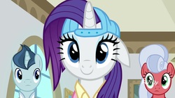 Size: 1920x1080 | Tagged: safe, screencap, polo play, rarity, silver waves, pony, unicorn, friendship university, g4, season 8, alternate hairstyle, backwards ballcap, baseball cap, cap, cute, disguise, female, hat, las pegasus resident, male, mare, plainity, raribetes, stallion