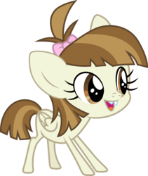 Size: 3000x3562 | Tagged: safe, artist:cloudy glow, featherweight, pegasus, pony, g4, bow, cute, featherbetes, featherlight, female, filly, foal, hair bow, high res, open mouth, rule 63, rule63betes, simple background, smiling, solo, transparent background