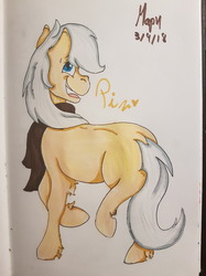 Size: 1280x1707 | Tagged: safe, artist:euspuche, oc, oc:pierrot fisher, earth pony, pony, looking at you, smiling, traditional art