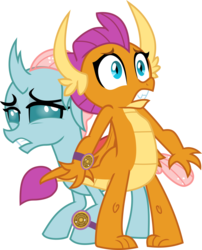 Size: 4162x5146 | Tagged: safe, artist:frownfactory, ocellus, smolder, changedling, changeling, dragon, a matter of principals, g4, .svg available, absurd resolution, dragoness, female, horn, horns, scared, simple background, svg, transparent background, vector, wings