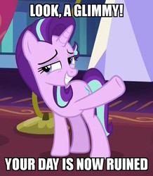 Size: 528x606 | Tagged: safe, edit, edited screencap, screencap, starlight glimmer, pony, g4, triple threat, 4chan, bad end, bait, cropped, cute, female, meme, sarcasm, solo, your day is ruined