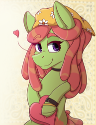 Size: 2975x3850 | Tagged: safe, artist:lula-moonarts, tree hugger, earth pony, pony, g4, female, heart, high res, huggerbetes, looking at you, mare, solo