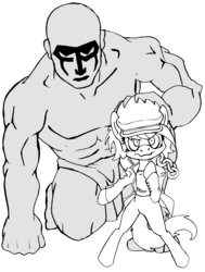 Size: 2891x3826 | Tagged: safe, artist:lockhe4rt, oc, oc:anon, oc:filly anon, human, anime, anonymous, bipedal, clothes, duo, female, filly, hat, high res, jojo reference, jojo's bizarre adventure, jotaro kujo, muscles, simple background, spirit, stand, star platinum, transparent background
