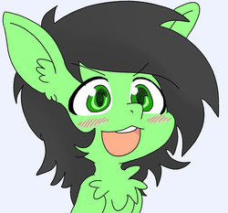 Size: 999x931 | Tagged: safe, artist:lockhe4rt, oc, oc only, oc:filly anon, earth pony, pony, wolf, awoo, big ears, chest, cute, face, female, filly, meme, ohayou face, open mouth, solo