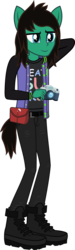 Size: 645x2140 | Tagged: safe, artist:lightningbolt, derpibooru exclusive, equestria girls, g4, .svg available, arm behind head, belt, boots, camera, clothes, drop dead clothing, equestria girls-ified, holding, jacket, jeans, male, pants, ponied up, pony ears, shoes, show accurate, simple background, solo, svg, tailed humanization, tom sykes, transparent background, vector