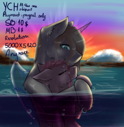 Size: 5000x5120 | Tagged: safe, artist:lilrandum, absurd resolution, advertisement, bubble, commission, couple, ocean, water, wave, your character here