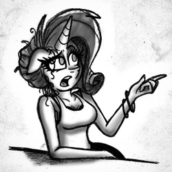 Size: 1188x1188 | Tagged: safe, rarity, unicorn, anthro, g4, bra, clothes, digital, digital art, female, hair bun, horn, solo, underwear