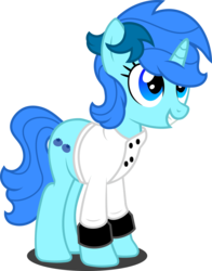 Size: 1280x1635 | Tagged: safe, artist:buckeyescozycafe, oc, oc only, oc:blueberry sweet, pony, unicorn, clothes, female, mare, show accurate, simple background, solo, transparent background, vector