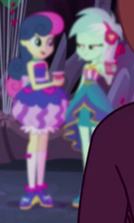 Size: 191x318 | Tagged: safe, screencap, bon bon, crimson napalm, lyra heartstrings, sweet leaf, sweetie drops, equestria girls, g4, my little pony equestria girls: legend of everfree, bloomers, clothes, cropped, crystal gala, dress, female, lowres