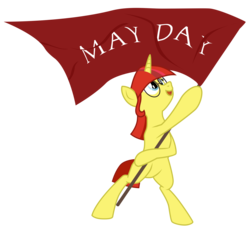 Size: 3265x2947 | Tagged: safe, artist:aaronmk, oc, oc only, oc:lefty pony, pony, atg 2018, bipedal, flag, glasses, high res, may day, newbie artist training grounds, simple background, solo, transparent background