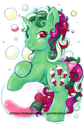 Size: 400x587 | Tagged: safe, artist:pingwinowa, fizzy, pony, twinkle eyed pony, g1, bubble, cute, female, fizzybetes, simple background, solo, white background