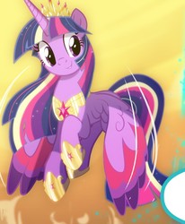 Size: 669x813 | Tagged: safe, artist:light262, artist:lummh, edit, twilight sparkle, alicorn, pony, comic:timey wimey, g4, colored wings, comic, cropped, crown, element of magic, ethereal mane, female, flying, hoof shoes, if only, mare, multicolored wings, older, older twilight, peytral, rainbow power, regalia, smiling, solo, twilight sparkle (alicorn), ultimate twilight, wings