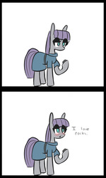 Size: 3000x5000 | Tagged: safe, artist:provolonepone, boulder (g4), maud pie, earth pony, pony, g4, blushing, clothes, comic, female, maudabetes, rock, solo
